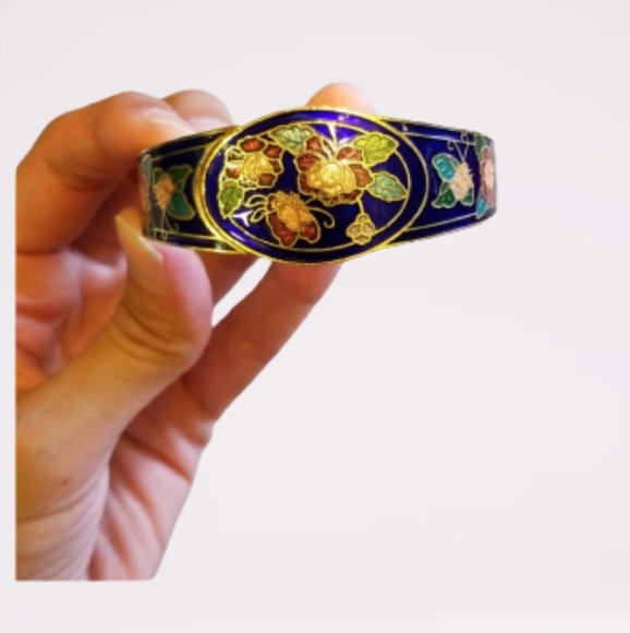 Vintage Jewelry - Vintage Cloisonné rose and butterfly bracelet
